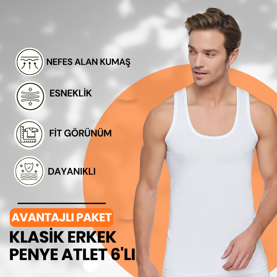 Tutku Beyaz Klasik Erkek Penye Atlet 6'lı (101 BEYAZ)