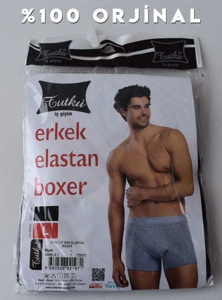 Tutku Erkek Likralı Boxer (114 TEKLİ) Siyah - XL