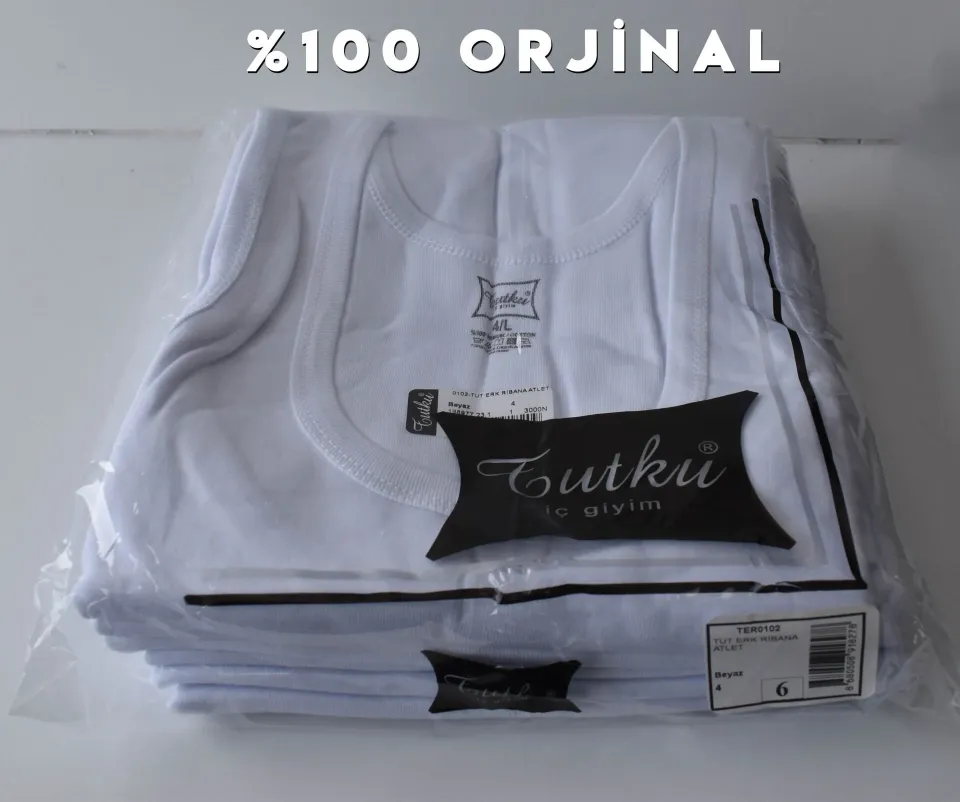 Tutku Beyaz Erkek Ribana Atlet 6'lı (102 BEYAZ)