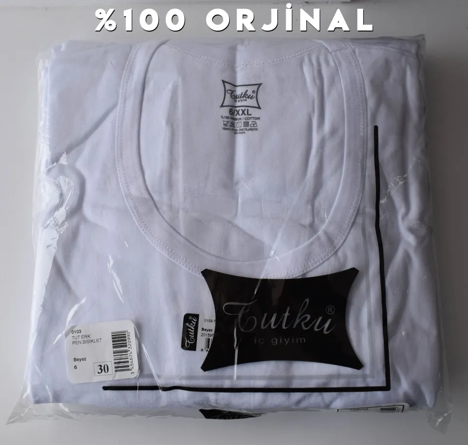 Tutku Beyaz Bisiklet Yaka Erkek Penye Atlet 6'lı (103)