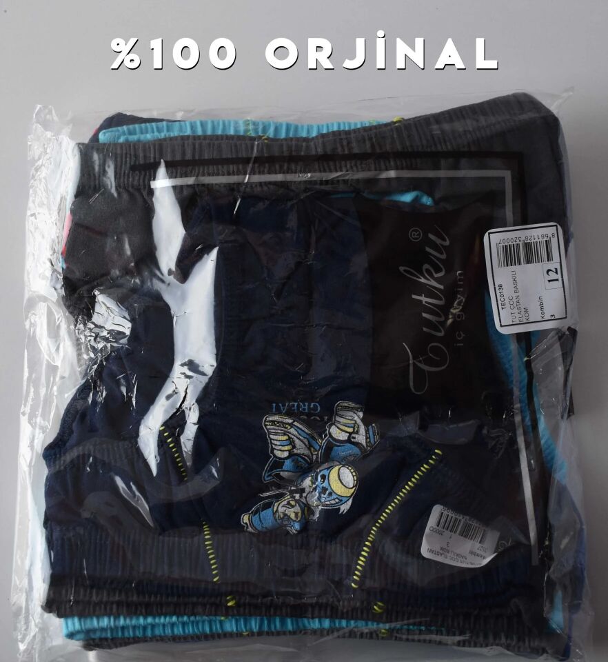Tutku 0138 Erkek Çocuk Elestan Baskılı Slip Külot 12'li