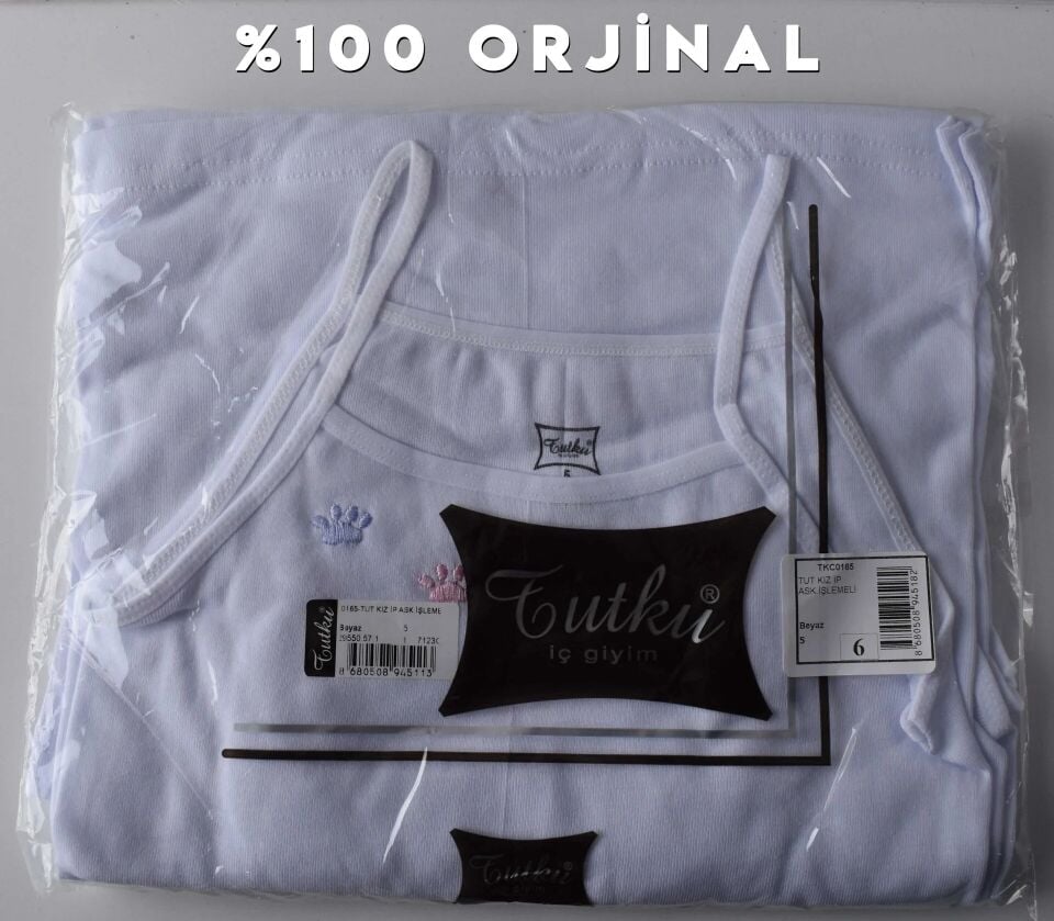 Tutku Kız Çocuk İp Askılı İşlemeli Atlet 6'lı (165)