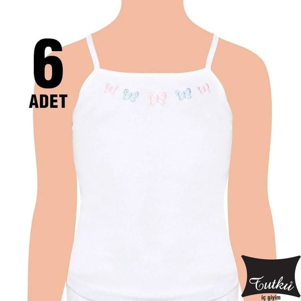Tutku Kız Çocuk İp Askılı İşlemeli Atlet 6'lı (165)