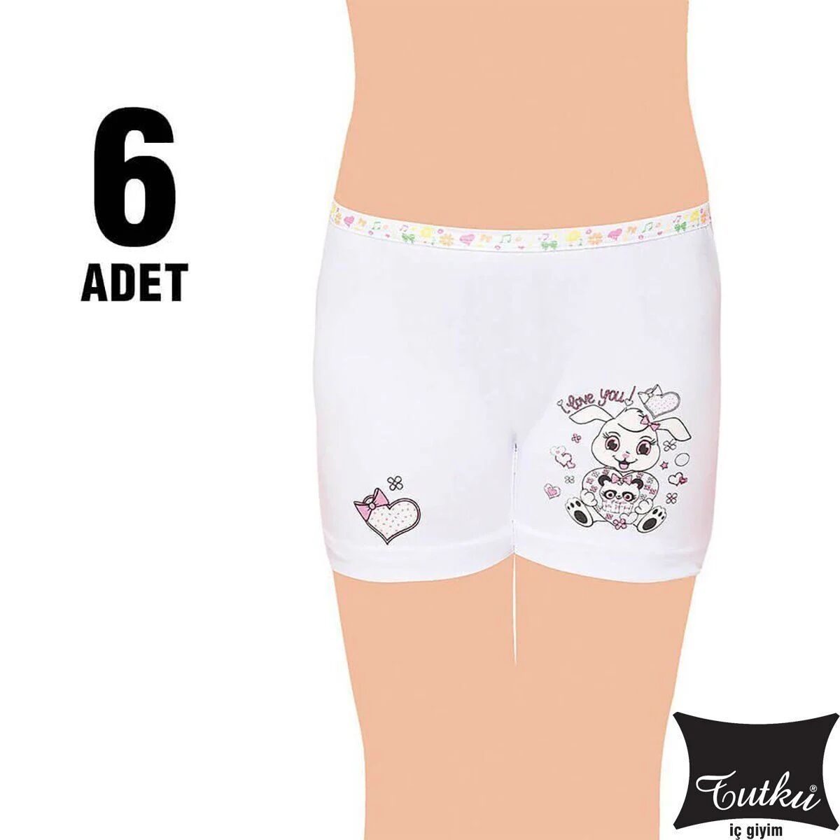 Tutku 0181 Elestan Baskılı Kız Çocuk Boxer Şort 6'lı