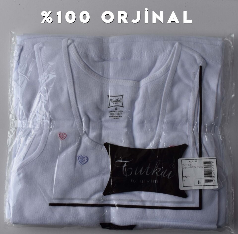 Tutku Kız Çocuk Kalın Askılı İşlemeli Atlet 6'lı (166)