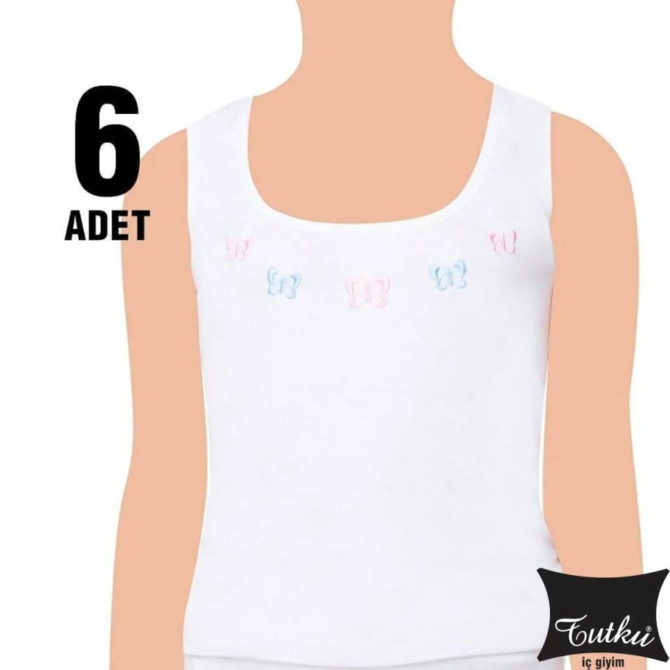 Tutku Kız Çocuk Kalın Askılı İşlemeli Atlet 6'lı (166)