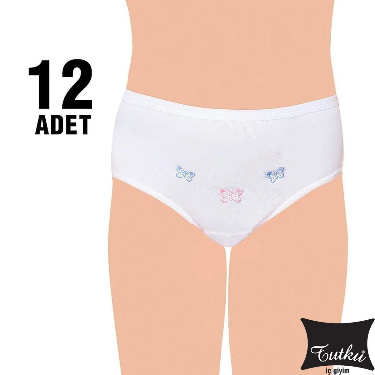 Tutku 821 Kız Çocuk İnce Bel İşlemeli Slip Külot 12'li