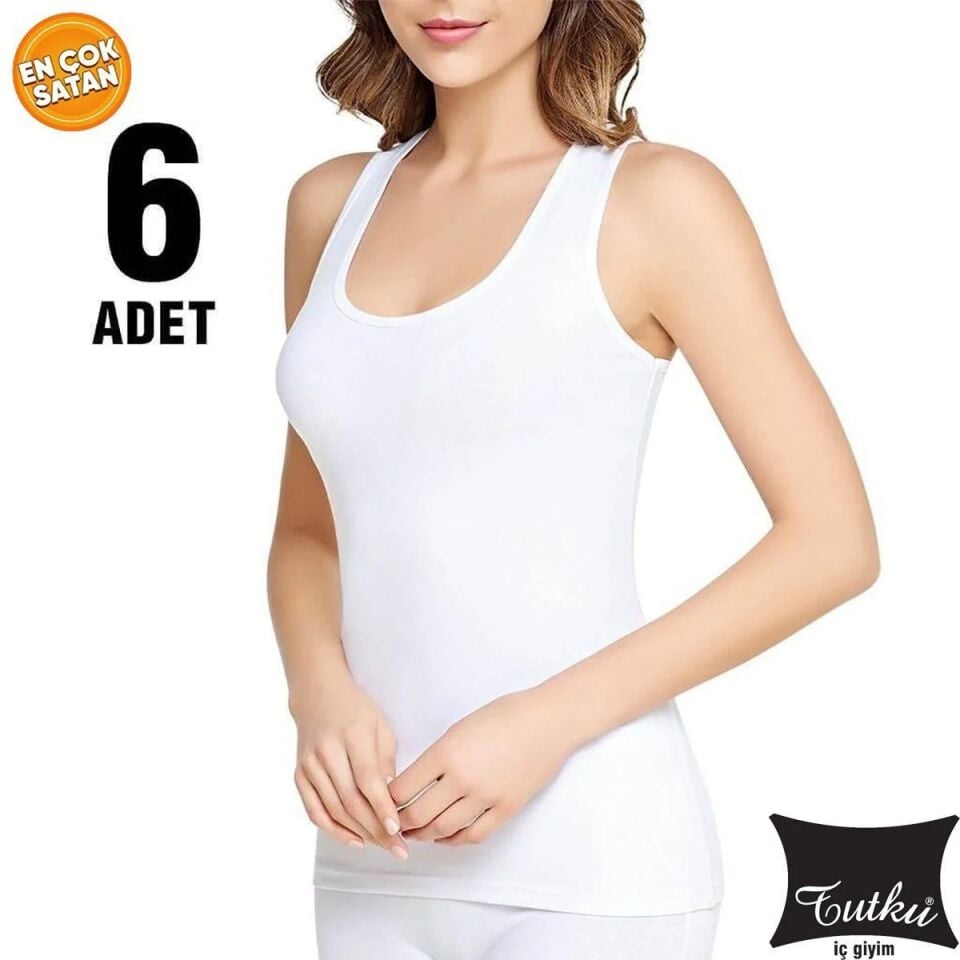 Tutku Beyaz Ribana Bayan Kalın Askılı Atlet 6'lı
