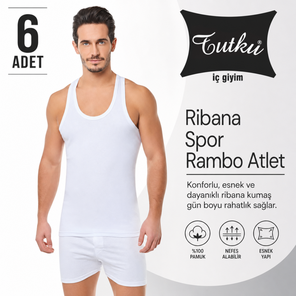 Tutku Erkek Ribana Spor Rambo Atlet 6'lı Paket