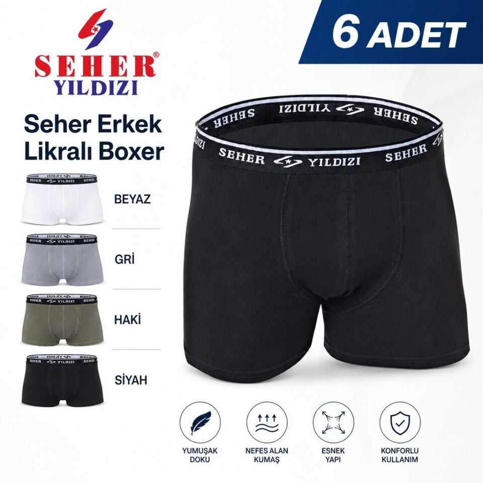 Seher Erkek Likralı Boxer 6'lı (SER60)