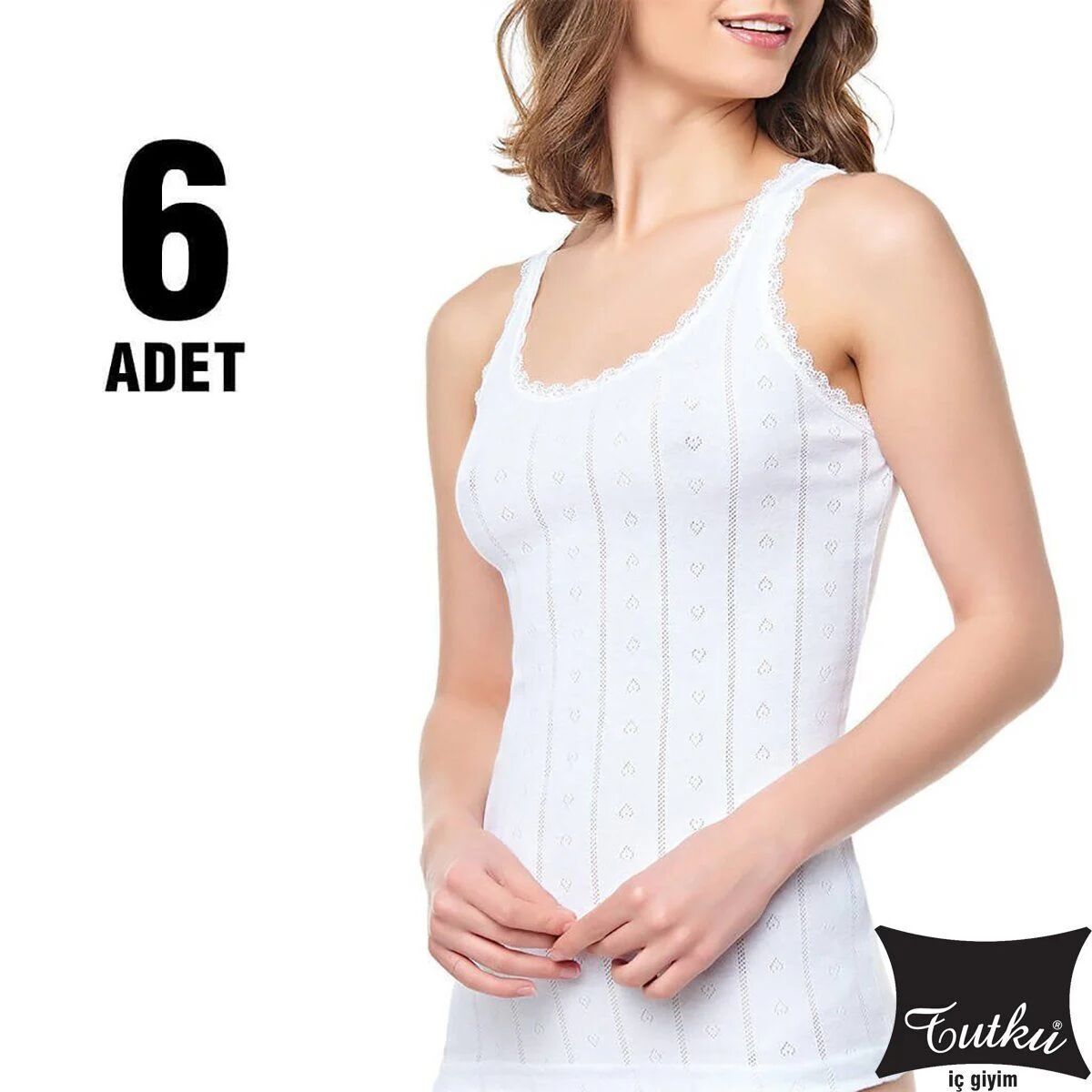 Tutku Elestan Kalın Askılı Jakarlı Bayan Atlet 6'lı