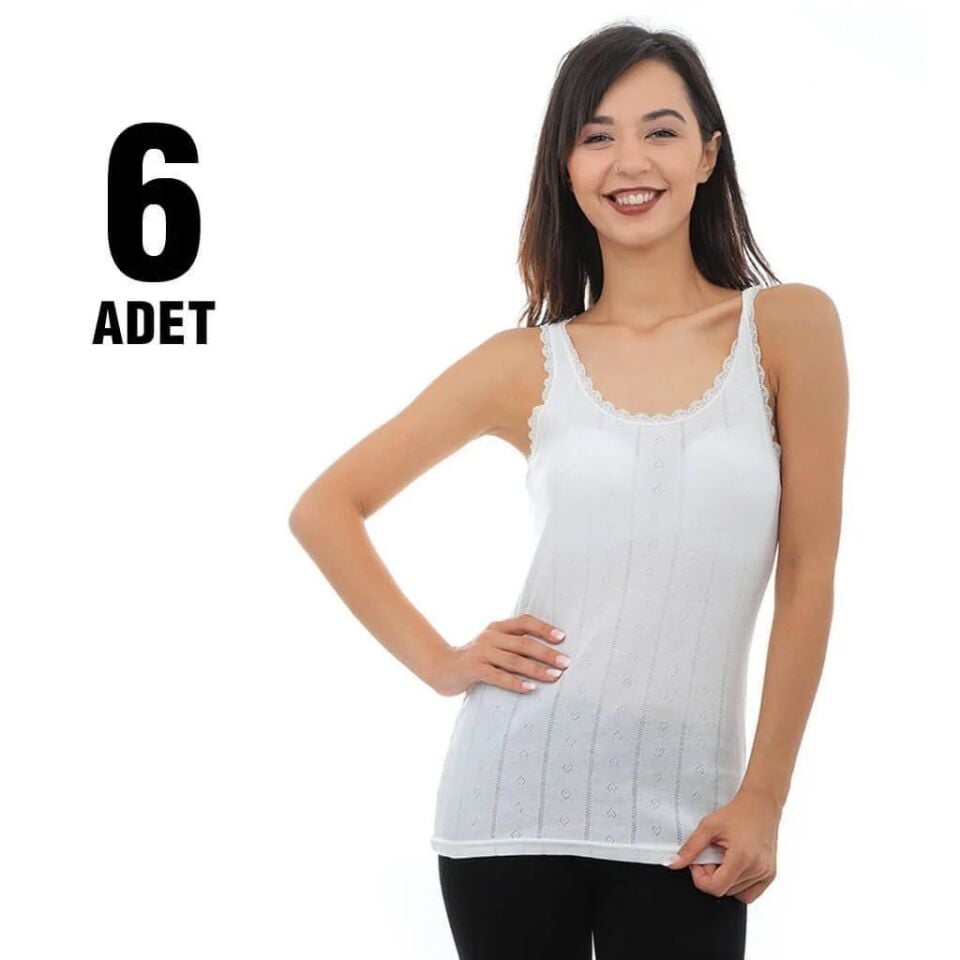 Tutku Elestan Kalın Askılı Jakarlı Bayan Atlet 6'lı (201)