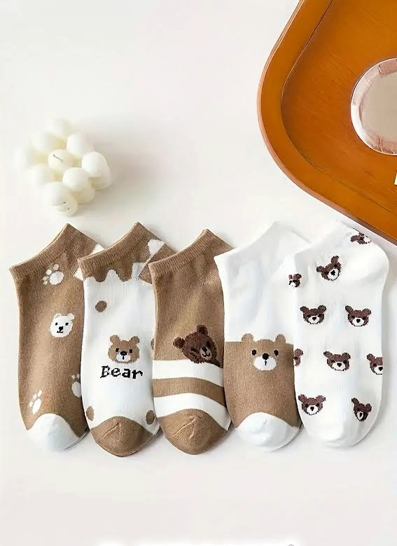 Sevimli Ayıcık Patik Çorap 5'li Paket