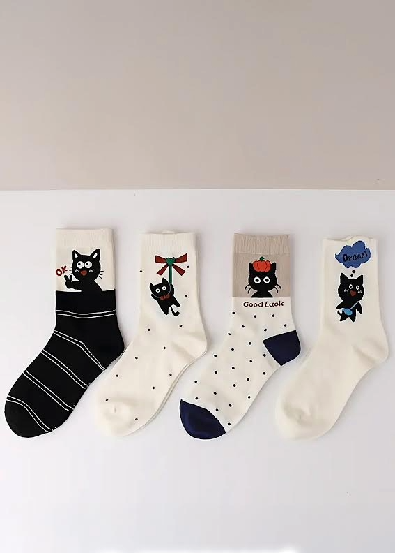 Kedi Figürlü Kadın Soket Çorap 4'lü Paket