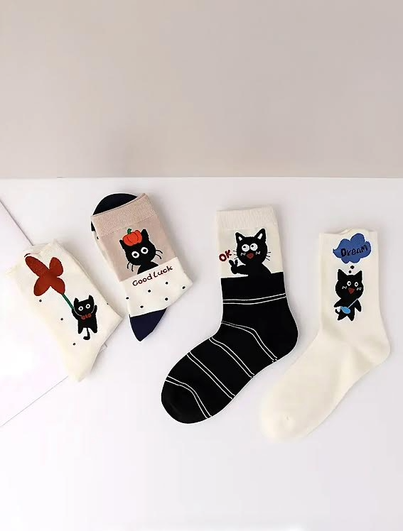 Kedi Figürlü Kadın Soket Çorap 4'lü Paket