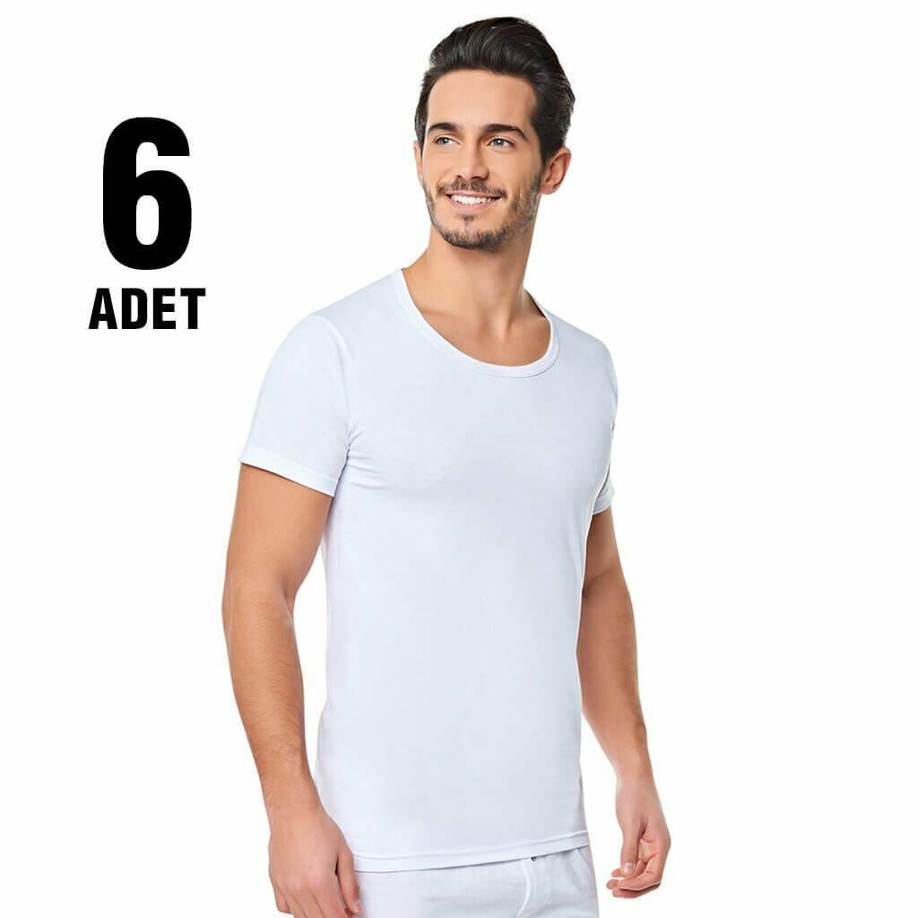 Seher Beyaz Penye Bisiklet Yaka Erkek Atlet 6'lı (SER02)