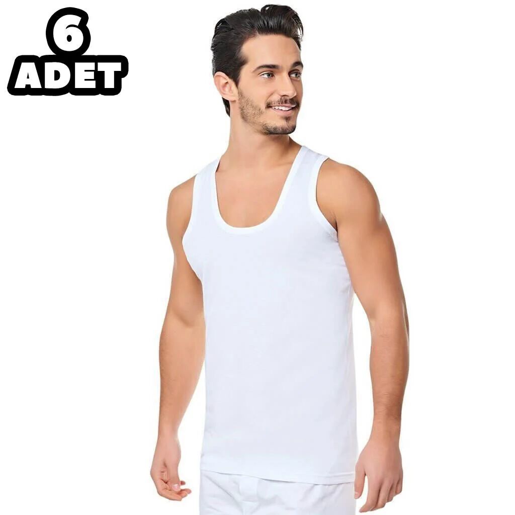 Seher Beyaz Erkek Penye Atlet 6'lı (SER01)