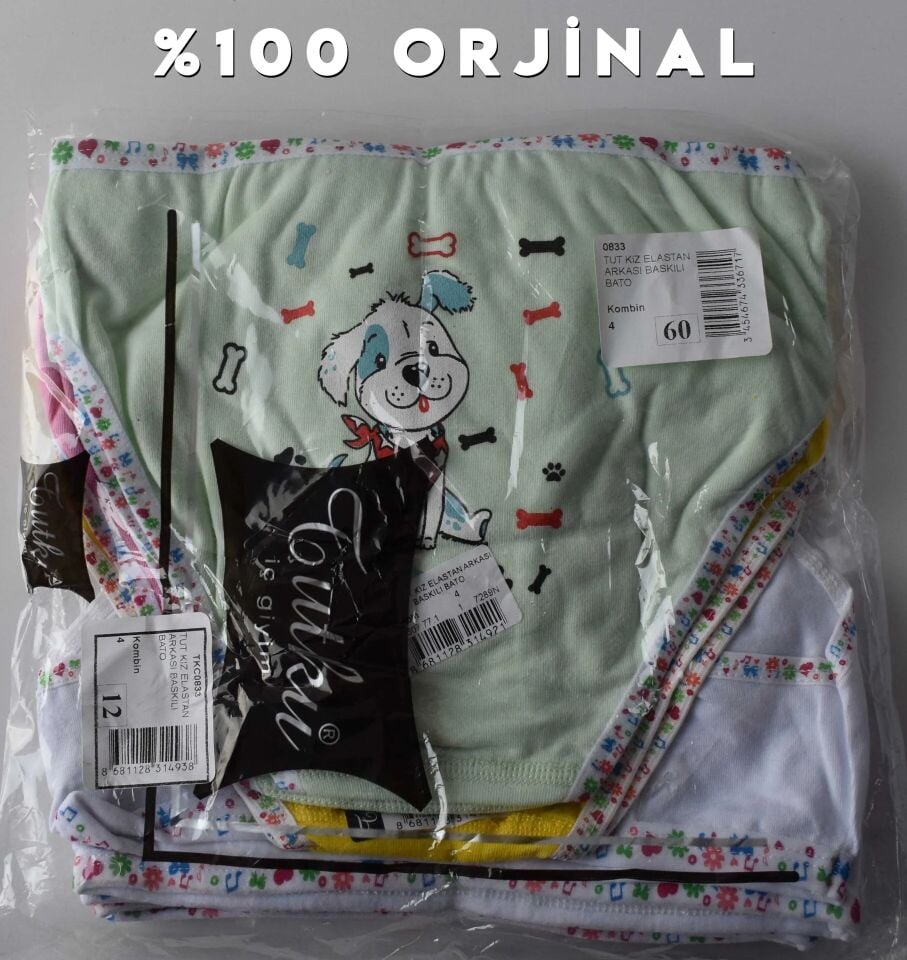 Tutku Elestan Arkası Baskılı Kız Çocuk Slip Külot 12'li