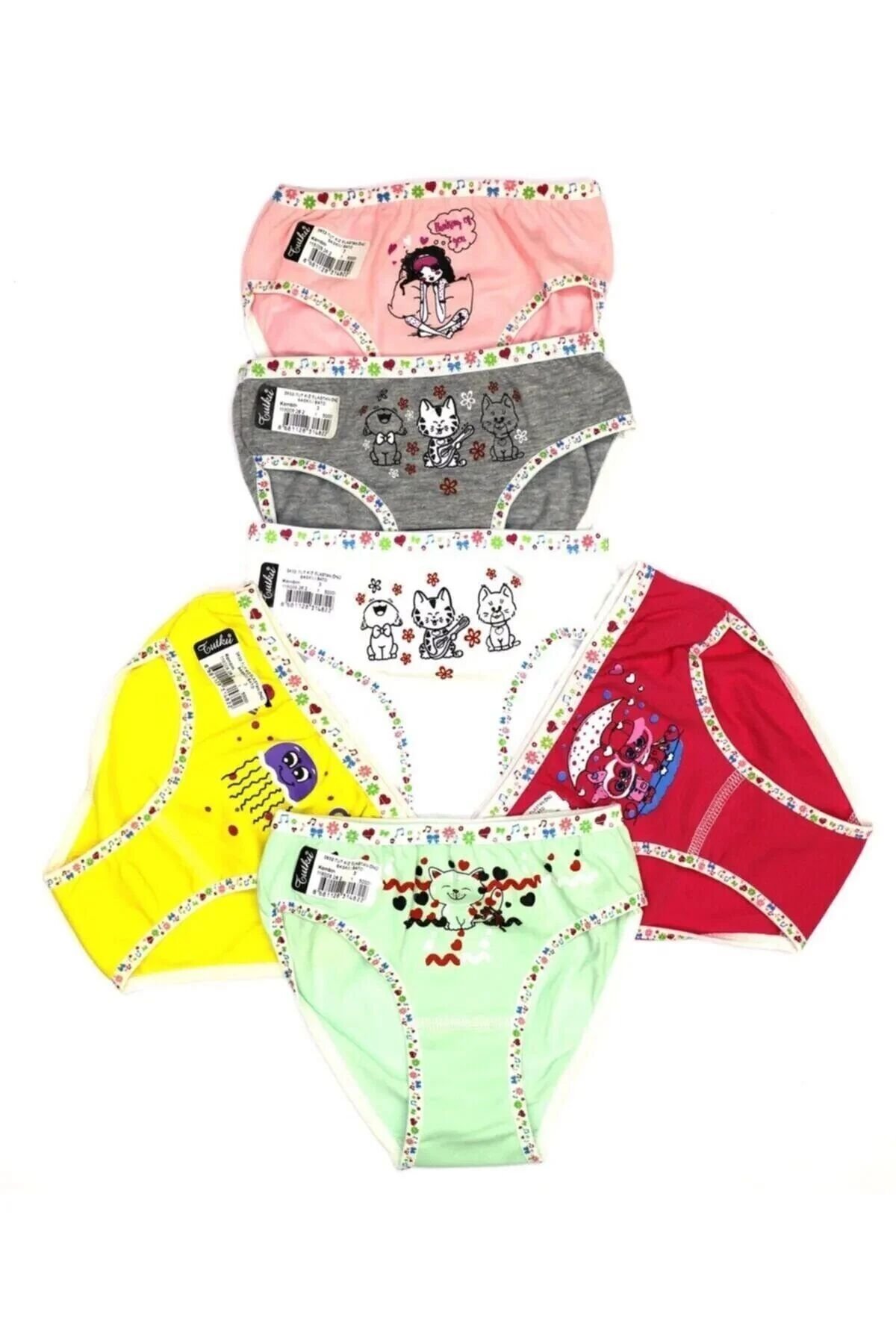 Tutku 832 Elastan Kız Çocuk Önü Baskılı Slip Külot 12'li