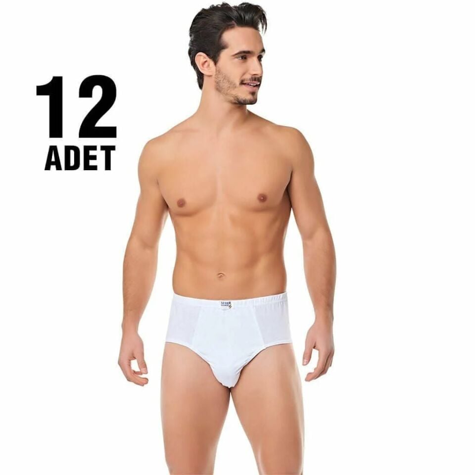 Seher Beyaz Penye Kom Erkek Slip Külot 12'li (SER05)