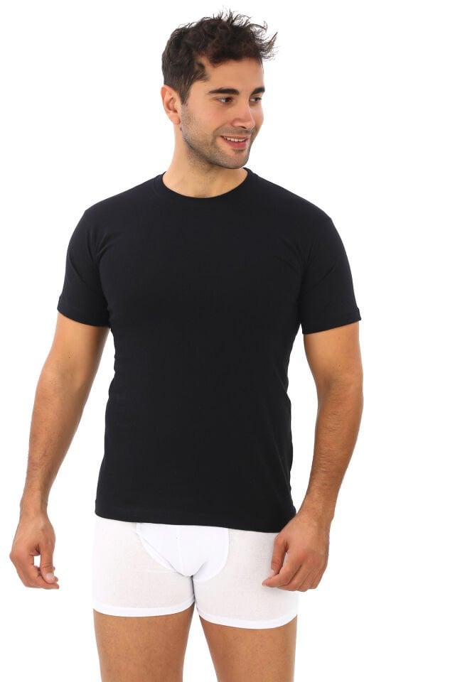 Tutku Siyah Sıfır Yaka Erkek Penye Atlet 6'lı (105)